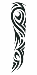 Naklejka premium Intricate Tribal Tattoo Design with Flowing Swirls and Sharp Edges in Black Ink Style.