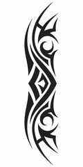 Intricate Tribal Tattoo Design with Flowing Swirls and Sharp Edges in Black Ink Style.