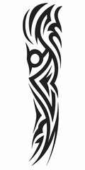 Intricate Tribal Tattoo Design with Flowing Swirls and Sharp Edges in Black Ink Style.