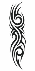 Intricate Tribal Tattoo Design with Flowing Swirls and Sharp Edges in Black Ink Style.