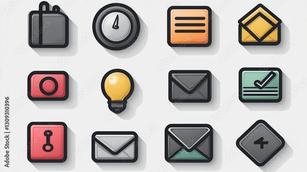 Poster outline icon set of 15 unique symbols representing various business and technology elements such as 