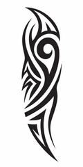 Intricate Tribal Tattoo Design with Flowing Swirls and Sharp Edges in Black Ink Style.