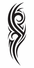 Intricate Tribal Tattoo Design with Flowing Swirls and Sharp Edges in Black Ink Style.