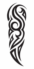Intricate Tribal Tattoo Design with Flowing Swirls and Sharp Edges in Black Ink Style.