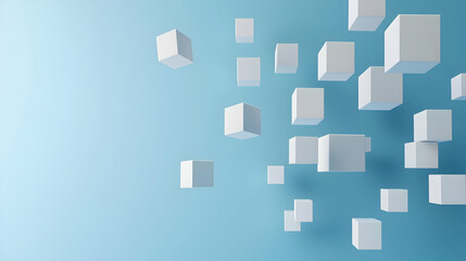 Floating White Cubes Against Light Blue Background Displaying Geometric Abstraction