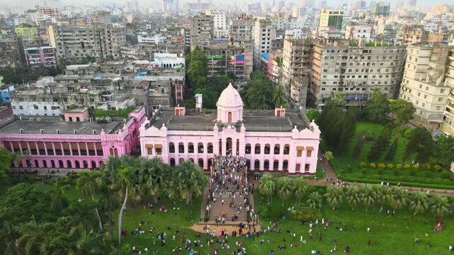 Aerial Drone View of Ahsan Manzil Museum, Dhaka. landmark of Dhaka City