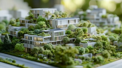miniature model of a modern residential buildings with greenery.