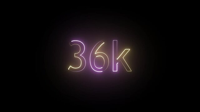 glowing neon 36K text animation on black background. 36k Followers Celebration text animation.