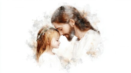 Soft and tender watercolor painting depicting a heartwarming embrace between two figures symbolizing the profound bond of unconditional love spiritual connection