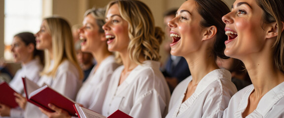 Fototapeta premium Joyful choir members singing on Easter Sunday, harmonious celebration