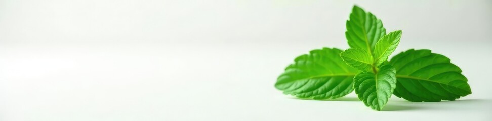 Fresh mint leaves against a bright white surface, freshness, mint