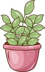 Cute doodle plant on the pot hand drawn