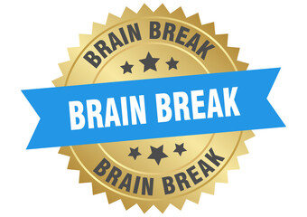 brain break. brain break round blue and gold label isolated on transparent background