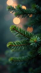 Obraz premium Subtle bokeh, illuminated fir branches, repeating pattern , winter, texture