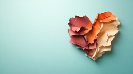 An intricately designed heart shape composed of textured paper layers that blend together in soft hues, symbolizing love and affection in a unique abstract form.