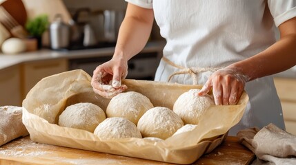 Hands skillfully forming dough into rolls for baking, reflecting the art of traditional bread-making and love for culinary craftsmanship in a warm kitchen.
