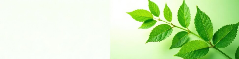 Fototapeta premium Green leaves with delicate veins on a pure white background, simple, flower