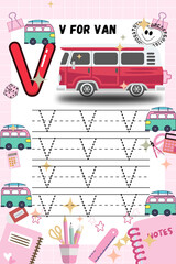 Naklejka premium V for Van - Preschool Educational Worksheet
