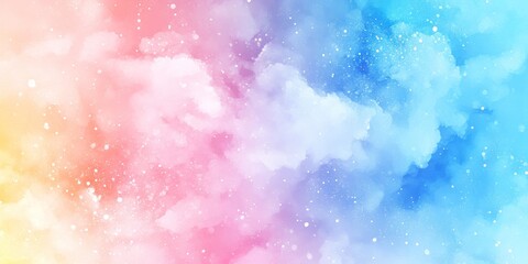 Pastel Rainbow Watercolor Cloudy Texture With Stars, Dreamy Abstract Magical Digital Art Background