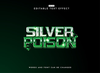 fantasy futuristic silver poison text effect with potion 3d glossy chrome metallic style