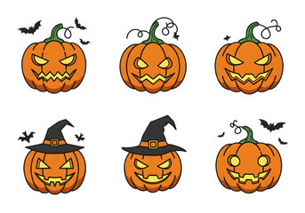Cute Halloween Jack-O'-Lanterns on a Transparent Background