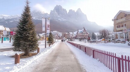 Fototapeta premium Snowy Mountain Town Stroll
