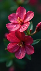 Obraz premium Leptospermum petersonii flowers with dew on petals, blooming, botanical