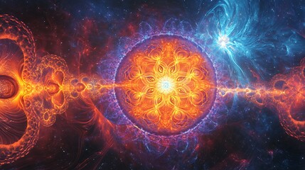 Abstract cosmic energy mandala, swirling nebula