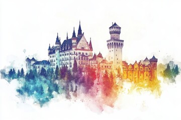 Obraz premium Majestic castle view fairytale landscape digital art vibrant environment aerial perspective