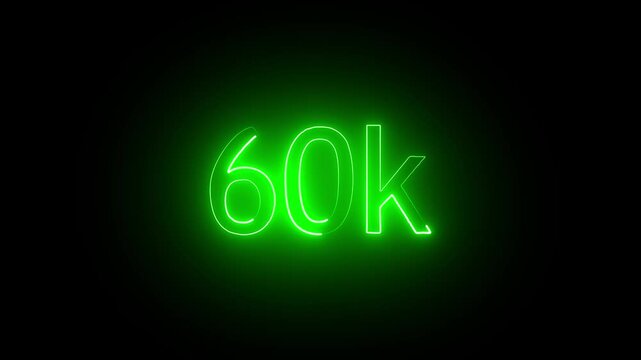 glowing neon 60K text animation on black background. 60k Followers Celebration text animation.