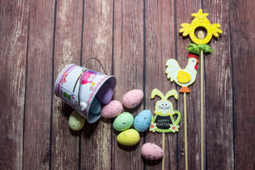 easter still life with eggs and bunny
