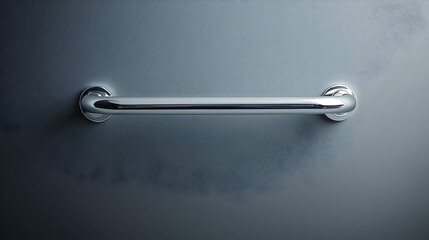 Shiny Silver Metallic Safety Handle Bar Mounted On Rough Textured Surface