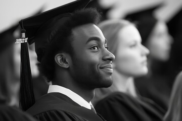Fototapeta premium Graduate in candid moment in study group scene with natural light