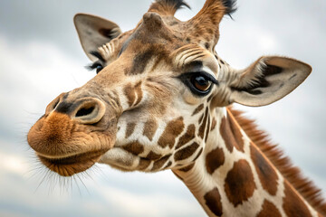 Naklejka premium The Inquisitive Look of a Giraffe Captured in a Close-Up Shot