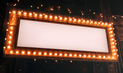 A blank cinema marquee mockup with glowing white lights around it, ready for custom text.