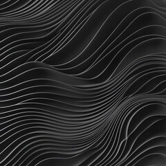 Abstract top view of 3D black wavy lines background. Metallic texture, backdrop, modern design, illustration.