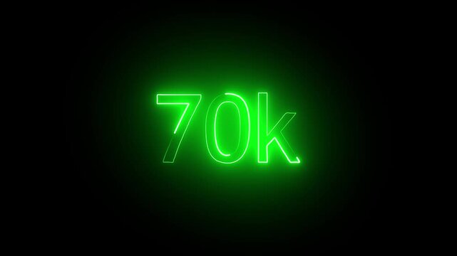 glowing neon 70K text animation on black background. 70k Followers Celebration text animation.