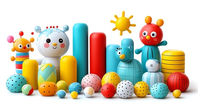 A bright spotlight falls on a cluster of bar charts, each with a friendly face and arms raised in celebration, representing successful returns. The white background ensures the characters and 