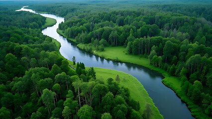 Fototapeta premium Serene River in Lush Forest