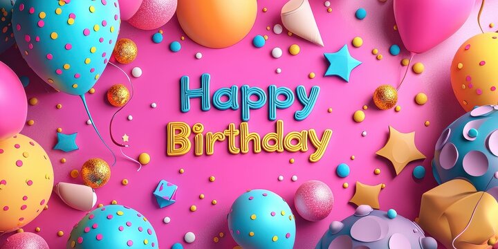 Happy Birthday 3d background minimalistic mockup with space for text in vibrant comic book pop art style