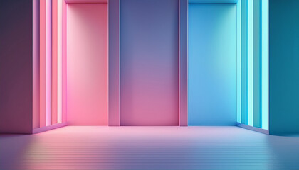 Minimal wall scene. Mockup, Showcase, promotion display. Blue-Pink color studio room. Limbo light background. Abstract 3d backdrop for product presentation.
