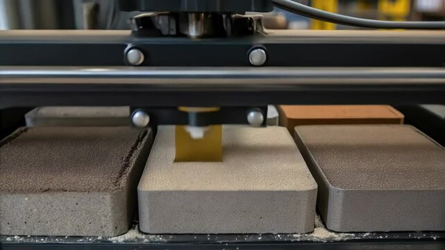 Automated robotic arm analyzing different soil samples in laboratory, performing material testing for construction and engineering projects