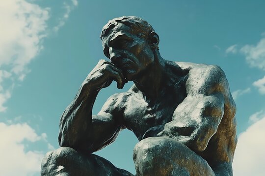 Bronze statue of a pensive man. - Powered by Adobe