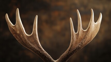 Fototapeta premium Close-up stag antlers, studio shot, textured brown background