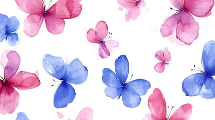 Watercolor Butterflies Fluttering on White