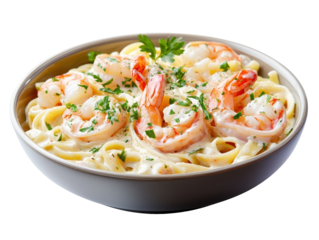 Isolated Shrimp Alfredo Pasta in Bowl