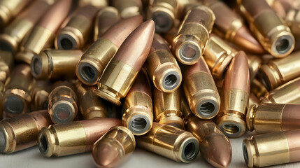 Pile Of Gold And Copper Bullets With Reflective Brass And Metallic Surfaces