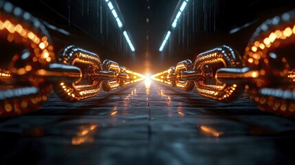 An abstract image of interconnected supply chain links, represented as minimalistic chains, emphasizing unity and efficiency.