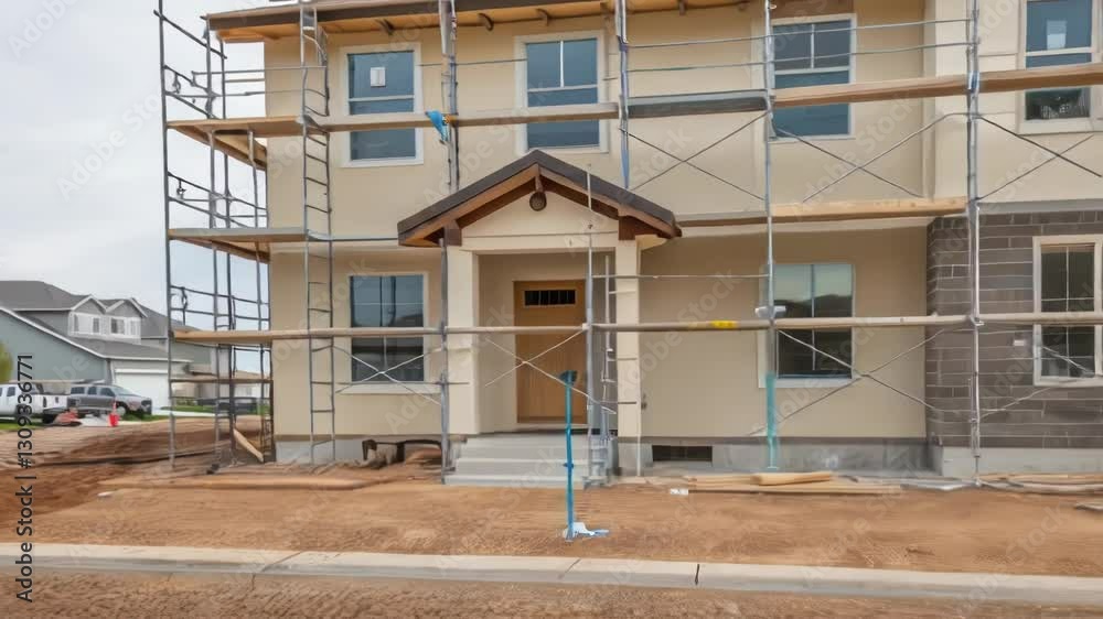 Fototapete multiple images capture the ongoing construction of a two story residential building, showcasing the