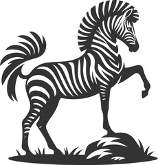 Zebra standing on a small rock and one hoof raised animal silhouette